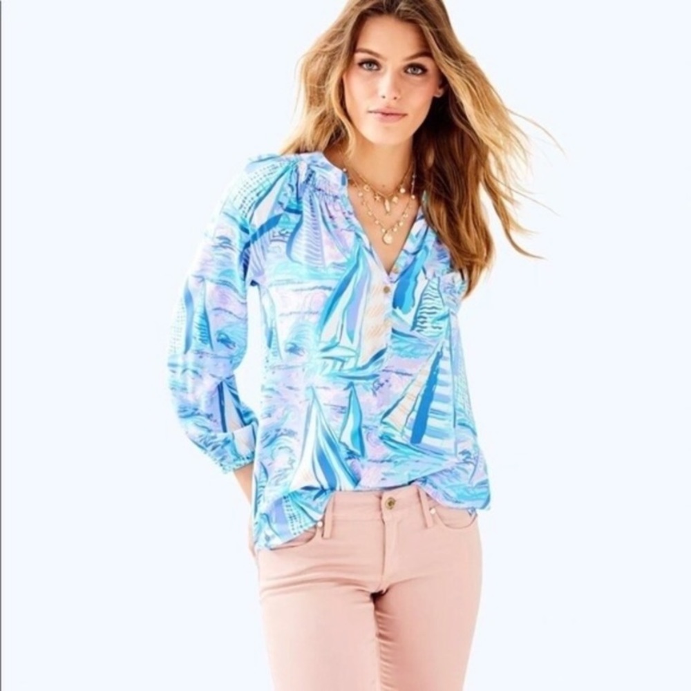 Lilly Pulitzer Elsa Blouse - Aboat Time